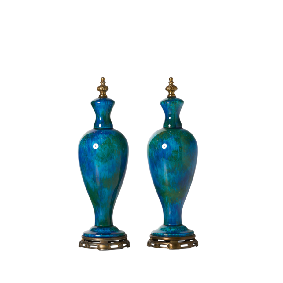 Pair of Blue and Brass Sevres Garnitures