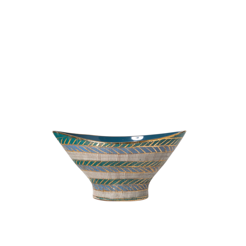 Aldo Londi Bitossi Blue, Green, Teal and Gold Seta Bowl