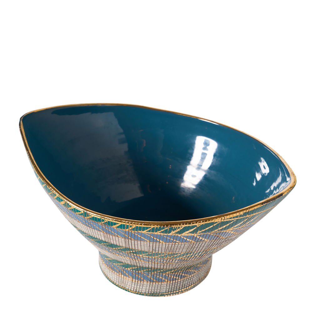 Aldo Londi Bitossi Blue, Green, Teal and Gold Seta Bowl