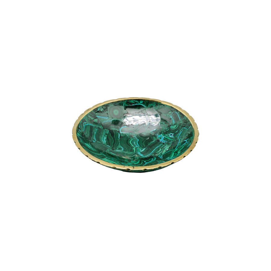 Round Malachite Bowl with Brass Trim